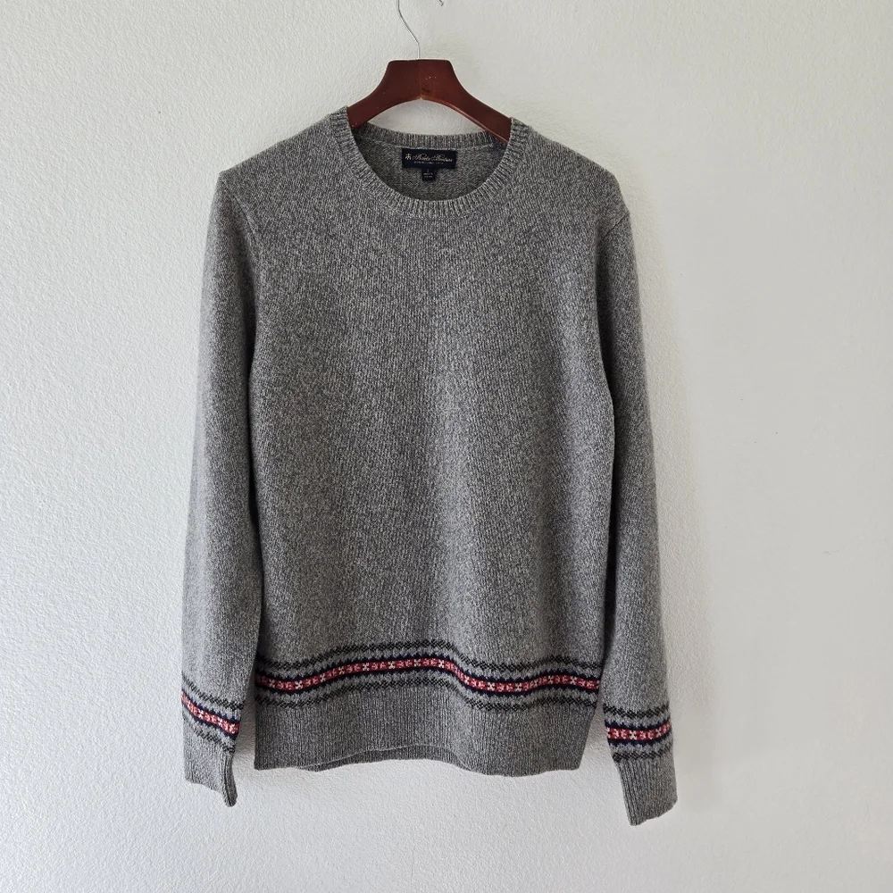 Brooks Brothers Sweater Mens Large Gray Merino Wool Blend Knit Crew Neck Grandpa